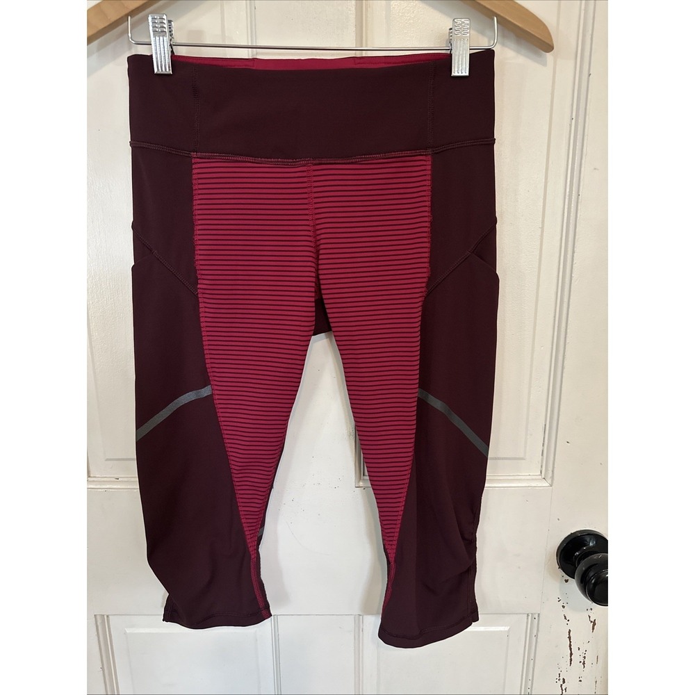 Lululemon Hop To It Crop Legging in Harper‎ Stripe Bordeaux Drama Bumble Berry 6